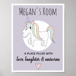 Mädchen Niedlich Doodle Unicorn Name Kinderzimmer  Poster