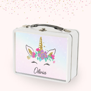 Mädchen Niedlich Einhorn und Wasserfarben Rainbow  Metall Brotdose