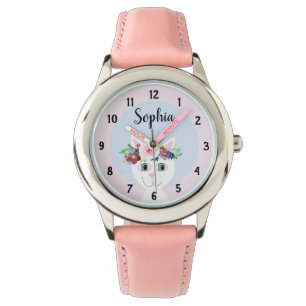 Mädchen Niedlich Floral Cat Cartoon und Name Kind Armbanduhr
