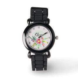 Mädchen Niedlich Frühlingsbotanische Blume und Kin Armbanduhr