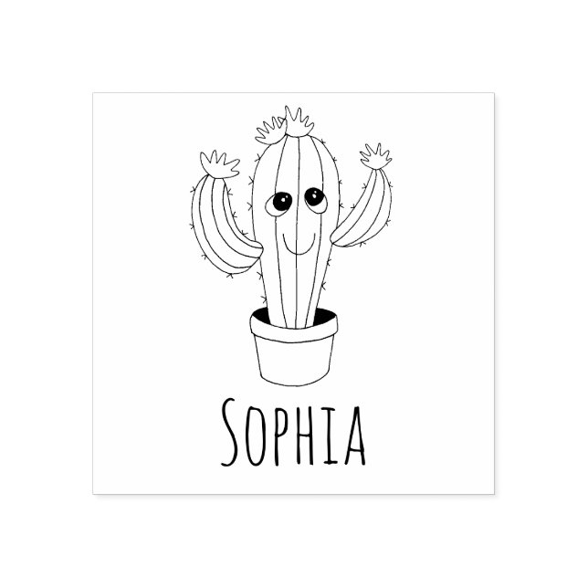 Mädchen Niedlich Kawaii Cactus & Name School Buchz Gummistempel (Prägung)
