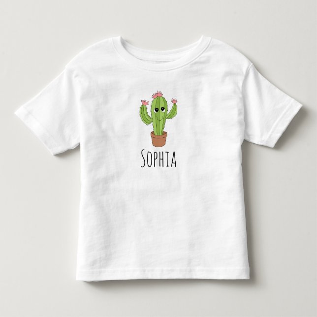 Mädchen Niedlich Kawaii Cactus Pflanze und Name Kleinkind T-shirt (Vorderseite)