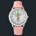 Mädchen Niedlich Kawaii Kactus Cartoon und Name Ki Armbanduhr<br><div class="desc">Diese wunderschöne Kinderuhr ist mit einem hübschen,  handgezeichneten Kawaii-Kakteen-Cartoon ausgestattet. Dieses niedliche Hipster-Design bietet Ihnen auch die Möglichkeit,  Ihren Mädchennamen hinzuzufügen. Mit klaren,  leicht lesbaren Zahlen ist diese "erste" Uhr ideal für diejenigen,  die gerade erst mit dem Lernen beginnen. Das perfekte botanische Design für Ihre Kleinen!</div>