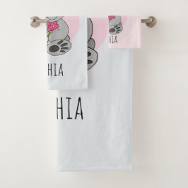Mädchen Niedlich Koala Bär und Blume und Name Kind Badhandtuch Set