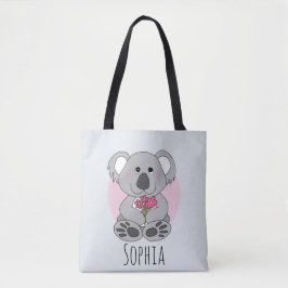 Mädchen Niedlich Koala Bär und Blume und Name Kind Tasche