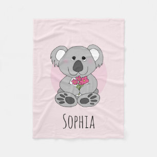Mädchen Niedlich Koala Bären Blume und Namenskin Fleecedecke