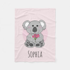 Mädchen Niedlich Koala Bären Blume und Namenskinde Fleecedecke