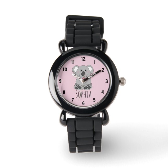 Mädchen Niedlich Koala Bären Cartoon Blume & Name  Armbanduhr (Vorderseite)