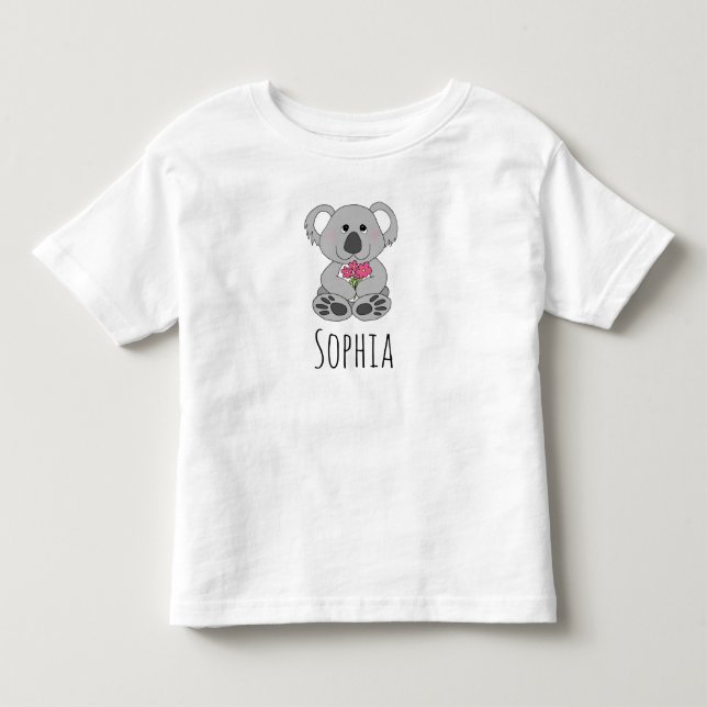 Mädchen Niedlich Koala Bear Cartoon und Blume und  Kleinkind T-shirt (Vorderseite)