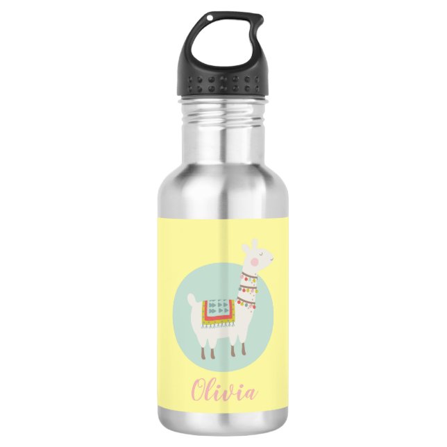Mädchen Niedlich Llama Personalisiert Name Kinder Edelstahlflasche (Vorderseite)
