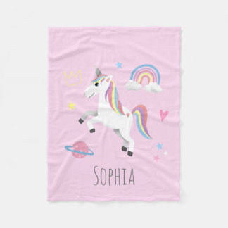 Mädchen Niedlich magisch rosa Einhorn & Name Kinde Fleecedecke
