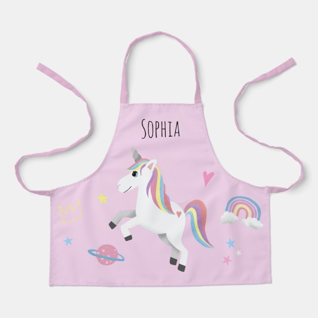 Mädchen Niedlich magisch rosa Einhorn & Name Kinde Schürze (Vorderseite)