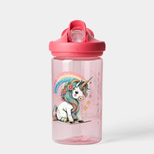 Mädchen Niedlich Magische Lila Einhorn und Regenbo Trinkflasche (Vorne)