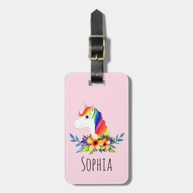 Mädchen Niedlich magischer Regenbogen Einhorn und  Gepäckanhänger (Vorderseite vertikal)