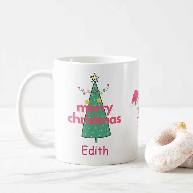 Mädchen Niedlich Merry Pink Weihnachtsbaum Tasse (Mit Donut)