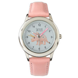 Mädchen Niedlich Moderne rosa Triceratops Dinosaur Armbanduhr