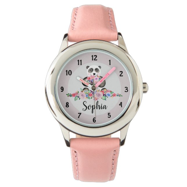 Mädchen Niedlich Panda Bären und Name Kinder Armbanduhr (Vorderseite)