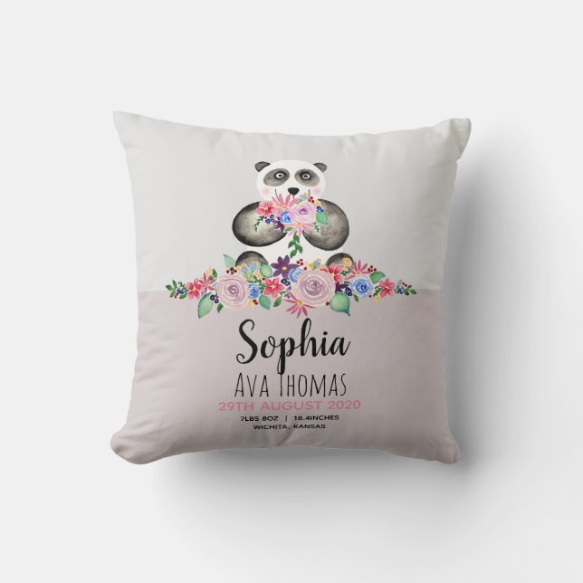 Mädchen Niedlich Panda und Blume Geburtsstaates Ki Kissen (Vorderseite)