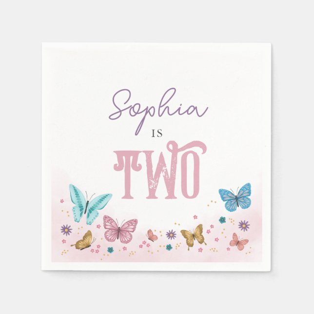 Mädchen Niedlich Pink Aquarell Schmetterling Kinde Serviette (Vorderseite)
