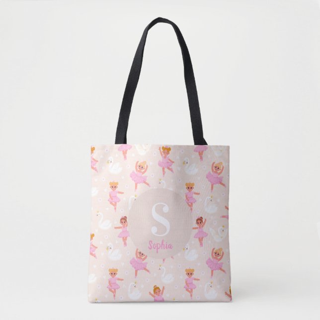 Mädchen Niedlich Pink Ballerina Muster Personalisi Tasche (Vorderseite)
