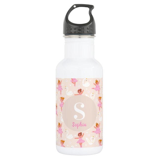 Mädchen Niedlich Pink Ballerina Swan Personalisier Edelstahlflasche (Vorderseite)