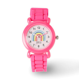 Mädchen Niedlich Pink Boho Regenbogen und Name Kin Armbanduhr