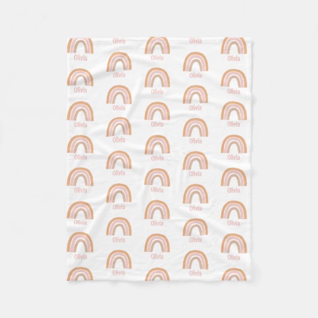 Mädchen Niedlich Pink Boho Wasserfarbe Regenbogenn Fleecedecke (Vorderseite)