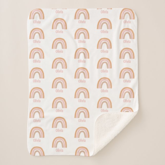 Mädchen Niedlich Pink Boho Wasserfarbe Regenbogenn Sherpadecke (Vorderseite)