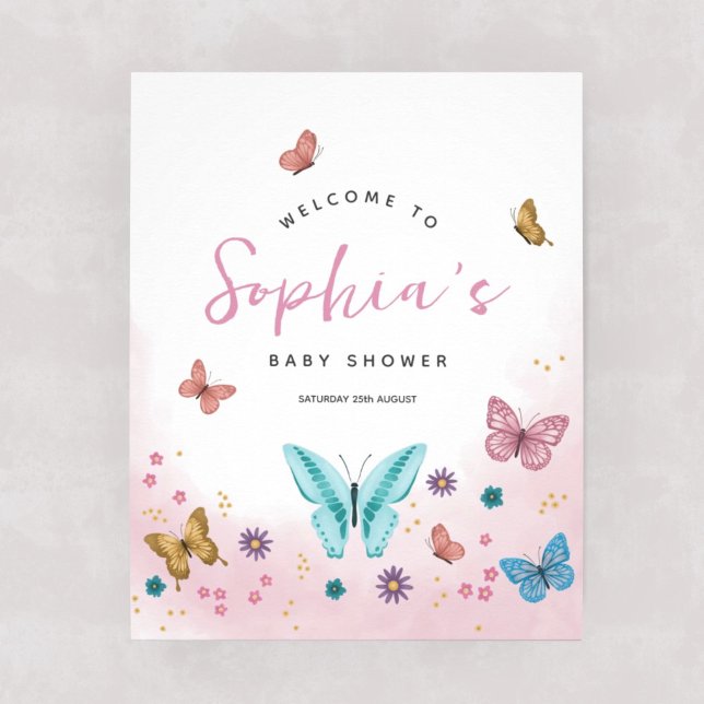 Mädchen Niedlich Pink Butterfly Babydusche Begrüßu Poster (Von Creator hochgeladen)