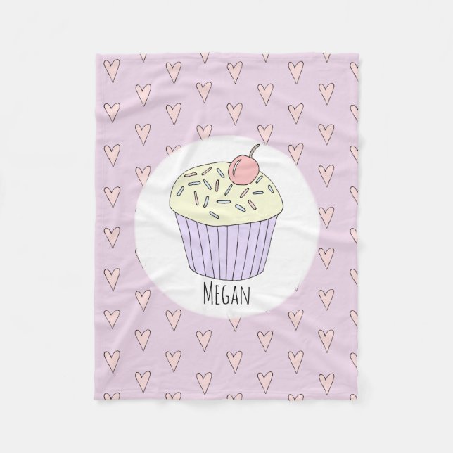 Mädchen Niedlich Pink Cupcake Muffin & Name Kinder Fleecedecke (Vorderseite)