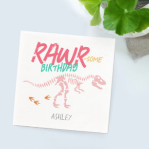 Mädchen Niedlich Pink Dinosaur Dig Kindergeburtsta Serviette