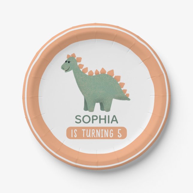 Mädchen Niedlich Pink Dinosaurier Kindergeburtstag Pappteller (Vorderseite)