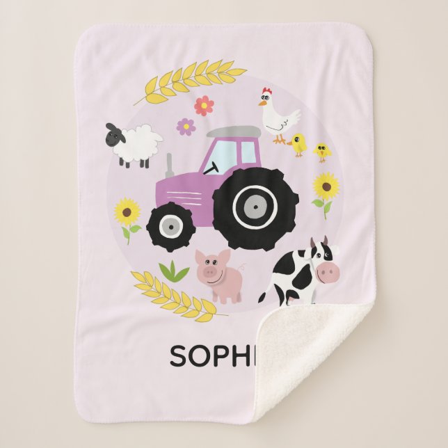 Mädchen Niedlich Pink Farm Animateure & Name Kinde Sherpadecke (Vorderseite)