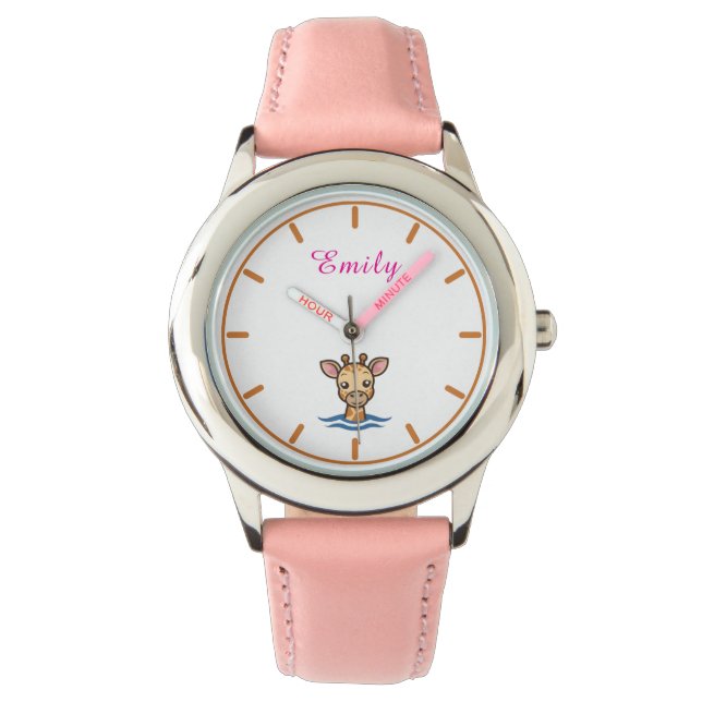 Mädchen Niedlich Pink Kinder Giraffe Armbanduhr (Vorderseite)