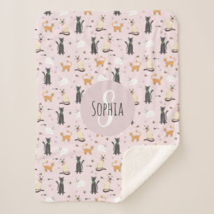 Mädchen Niedlich Pink Kitty Cat Muster & Name Kin Sherpadecke