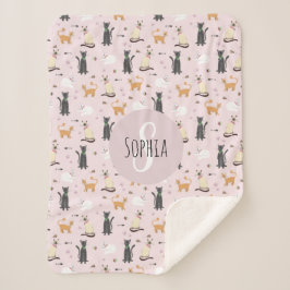 Mädchen Niedlich Pink Kitty Cat Muster & Name Kind Sherpadecke