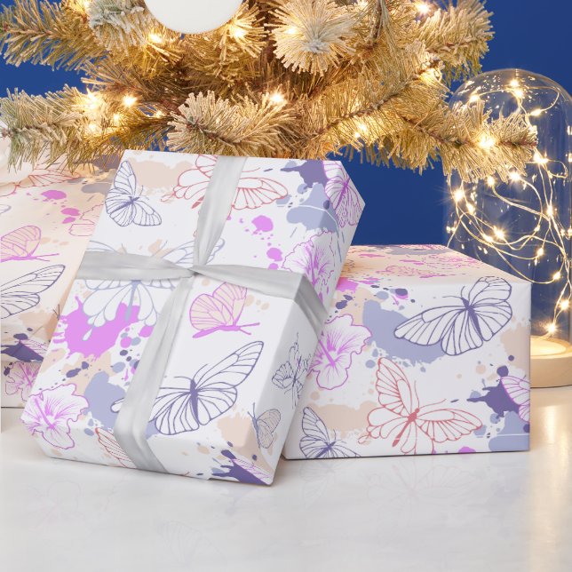 Mädchen Niedlich Pink Lila Butterfly Kinder Geschenkpapier (Feiertage)
