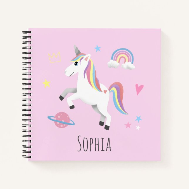 Mädchen Niedlich Pink Magical Unicorn Kinderschule Notizbuch (Vorderseite)