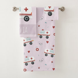 Mädchen Niedlich Pink Paramedic Ambulance Muster K Badhandtuch Set