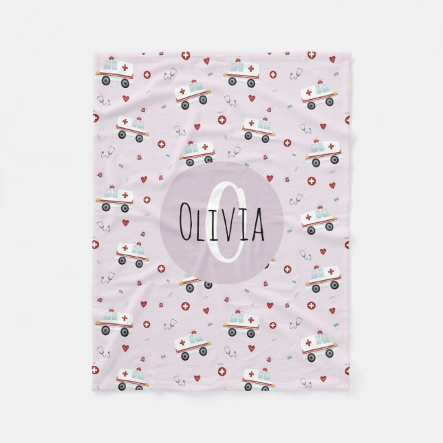 Mädchen Niedlich Pink Paramedic Ambulance Muster K Fleecedecke (Vorderseite)