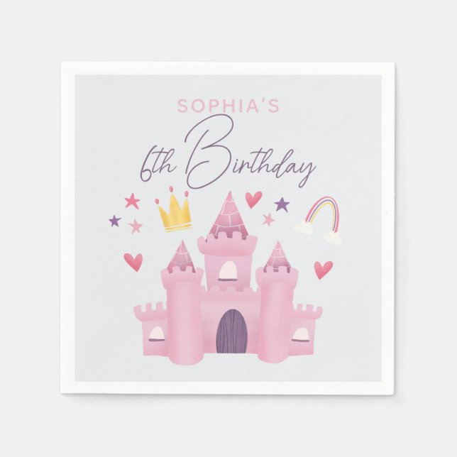 Mädchen Niedlich Pink Princess Palace Kinder 6. Ge Serviette (Vorderseite)