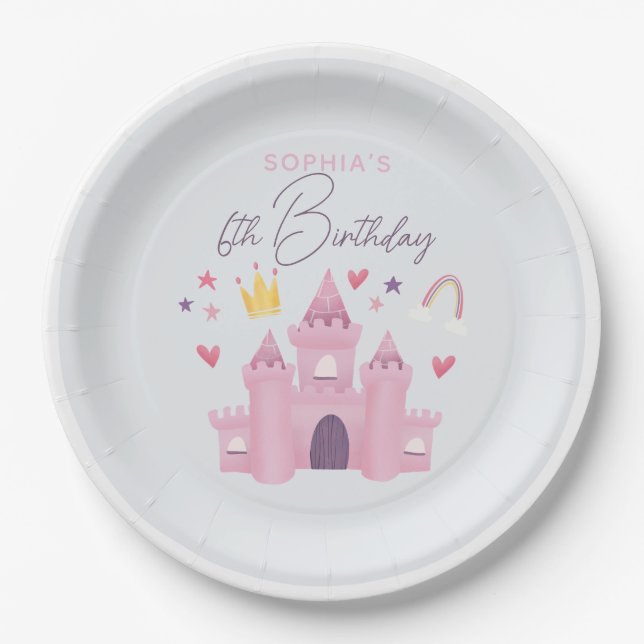 Mädchen Niedlich Princess Palace Kinder 6. Geburts Pappteller (Vorderseite)
