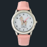 Mädchen Niedlich Rainbow Llama Cartoon und Name Ki Armbanduhr<br><div class="desc">Diese wunderschöne Kinderuhr besticht durch einen bezaubernden,  handgezeichneten Regenbogen-Lama-Cartoon. In diesem farbenfrohen Design können Sie auch Ihren Mädchennamen hinzufügen. Mit klaren,  leicht lesbaren Zahlen ist diese "erste" Uhr ideal für diejenigen,  die gerade erst mit dem Lernen beginnen. Das perfekte Tiermotiv,  Wildlife Design für Ihre Kleine!</div>