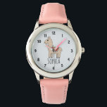 Mädchen Niedlich Rainbow Llama Cartoon und Name Ki Armbanduhr<br><div class="desc">Diese wunderschöne Kinderuhr besticht durch einen bezaubernden,  handgezeichneten Regenbogen-Lama-Cartoon. In diesem farbenfrohen Design können Sie auch Ihren Mädchennamen hinzufügen. Mit klaren,  leicht lesbaren Zahlen ist diese "erste" Uhr ideal für diejenigen,  die gerade erst mit dem Lernen beginnen. Das perfekte Tiermotiv,  Wildlife Design für Ihre Kleine!</div>