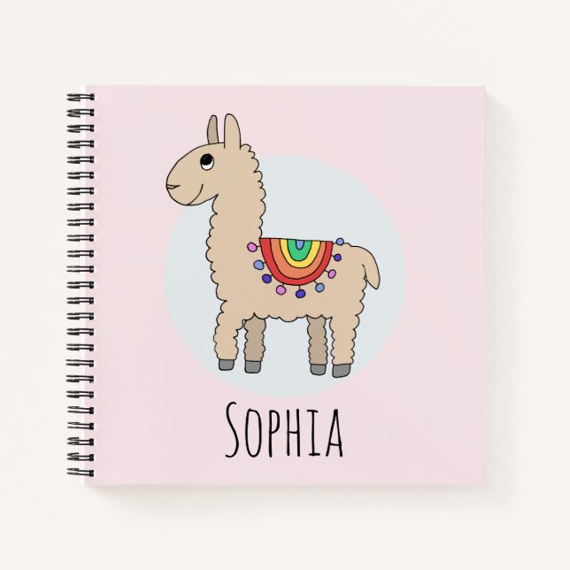 Mädchen Niedlich Rainbow Lllama und Name Kinder Notizbuch (Vorderseite)