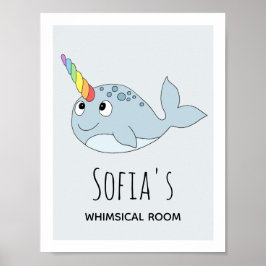 Mädchen Niedlich Rainbow Narwhal Cartoon Name Kind Poster