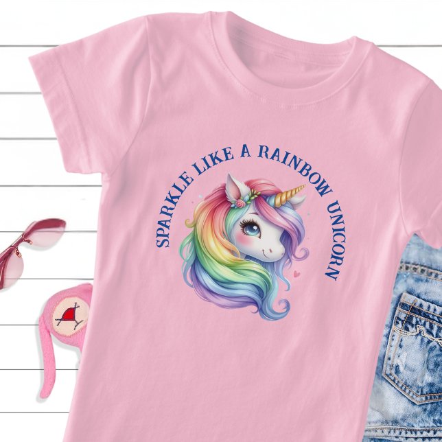 Mädchen Niedlich Rainbow Unicorn Custom Slogan T - T-Shirt (Von Creator hochgeladen)