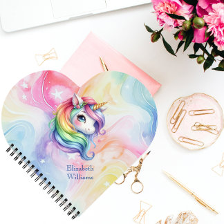 Mädchen Niedlich Rainbow Unicorn Individuelle Name Notizbuch