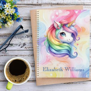 Mädchen Niedlich Rainbow Unicorn Individuelle Name Planer