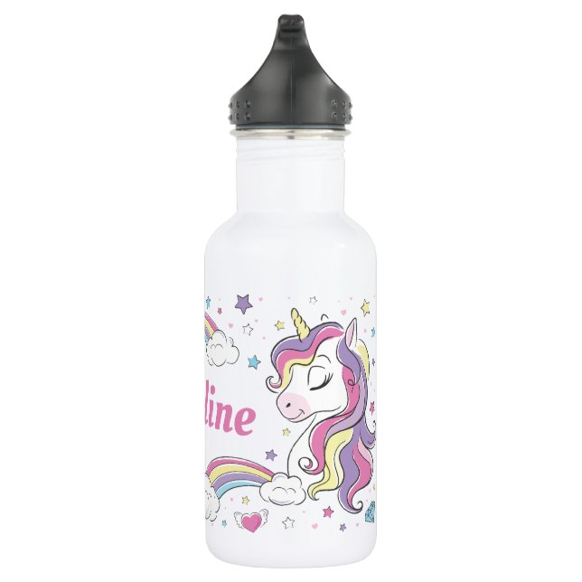 Mädchen Niedlich Rainbow Unicorn Personalisierter  Edelstahlflasche (Rechts)